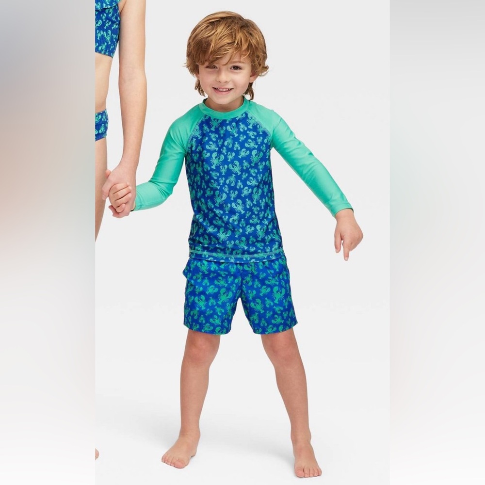 Roller rabbit x target Adaptive lobsters longsleeve rash guard & swim trunks set